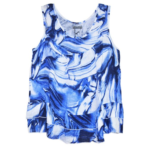 NWT Italian Linen Printed Tiered Top Blouse - Picture 3 of 6